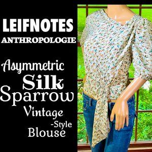 ▪️ANTHRO▪️LEIFNOTES▪️Asymmetric Silk Sparrow Vintage-Style Blouse